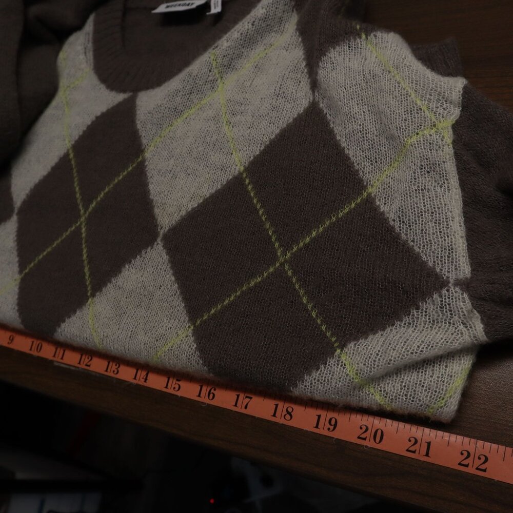 Weekday Argyle Sweater Womens Small Brown Wool Open Knit Light Academia - Picture 12 of 16